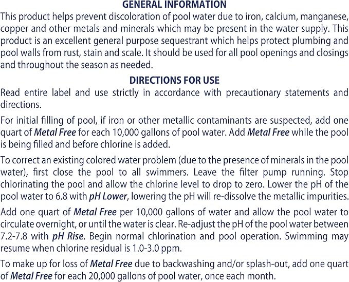 SpaChoice 1-Quart 6-Pack Premium Metal Free Pool Water Metal Remover, Pool Stain Remover, Made in USA