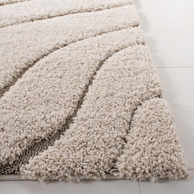 SAFAVIEH Florida Shag Collection Area Rug - 6'7" Square, Cream & Beige, Non-Shedding & Easy Care, 1.2-inch Thick Ideal for High Traffic Areas in Living Room, Bedroom (SG472-1113)