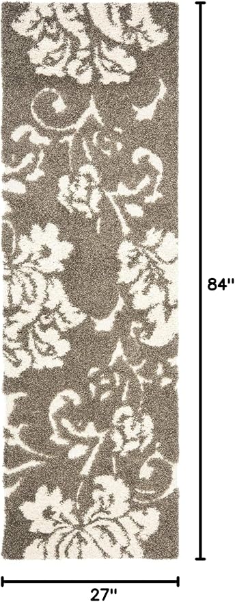 SAFAVIEH Florida Shag Collection Runner Rug - 2'3" x 7', Smoke & Beige, Floral Design, Non-Shedding & Easy Care, 1.2-inch Thick Ideal for High Traffic Areas in Living Room, Bedroom (SG458-7913)