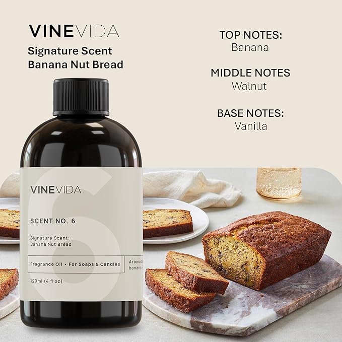 VINEVIDA [4oz] Banana Nut Bread Fragrance Oil for Soap Making Scents for Candle Making, Perfume Oils, Soy Candles, Bath Bombs, Massage Oil, Linen Spray Air Freshener, Laundry Balls Freshies