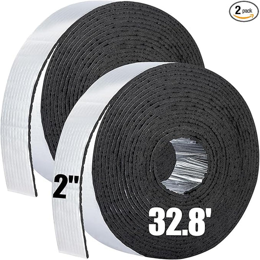65.6ft Pipe Insulation Tape Wrap - 2pcs x 32.8ft Outdoor Winter Cold Hot Water Pipe Winterizing Self-Adhesive Foam with Aluminum Foil, Heat Preservation Reduce Heat Loss, 2" Wide