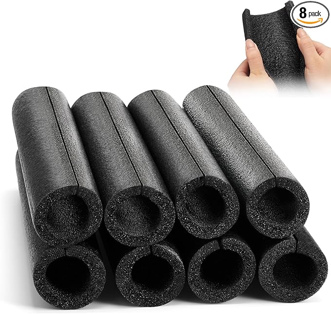 Amylove 8 Pcs 1 Feet Foam Pipe Insulation Foam Tube Insulating Water Pipe Pool Swim Noodles Pre Slit Heat Preservation Pipes Covers for Tubing Outdoor Winter Freeze Protection(Black, 1-1/4 Inch)