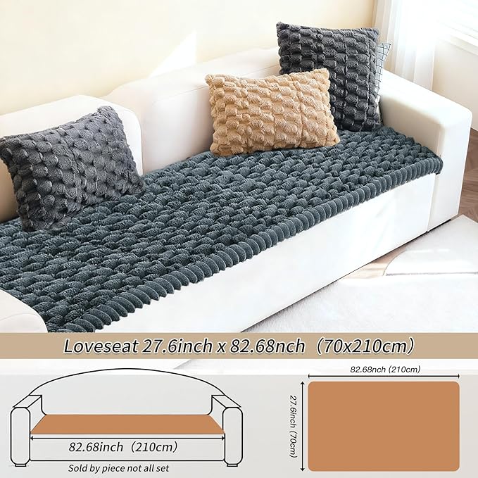 Couch Cover for Dogs Washable,Non Slip Fuzzy Durable Couch Covers for 3 Cushion Sofa Pet Friendly Sofa Cover Dog Thick Soft Slipcovers Protector Couches Mat Bed (Grey, 27.6" x 82.7"/70x210cm)