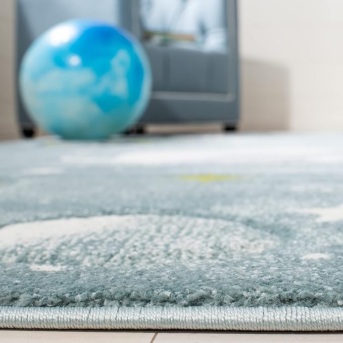 SAFAVIEH Carousel Kids Collection Area Rug - 10' x 14', Teal & Ivory, Non-Shedding & Easy Care, Ideal for High Traffic Areas for Boys & Girls in Playroom, Nursery, Bedroom (CRK103J)