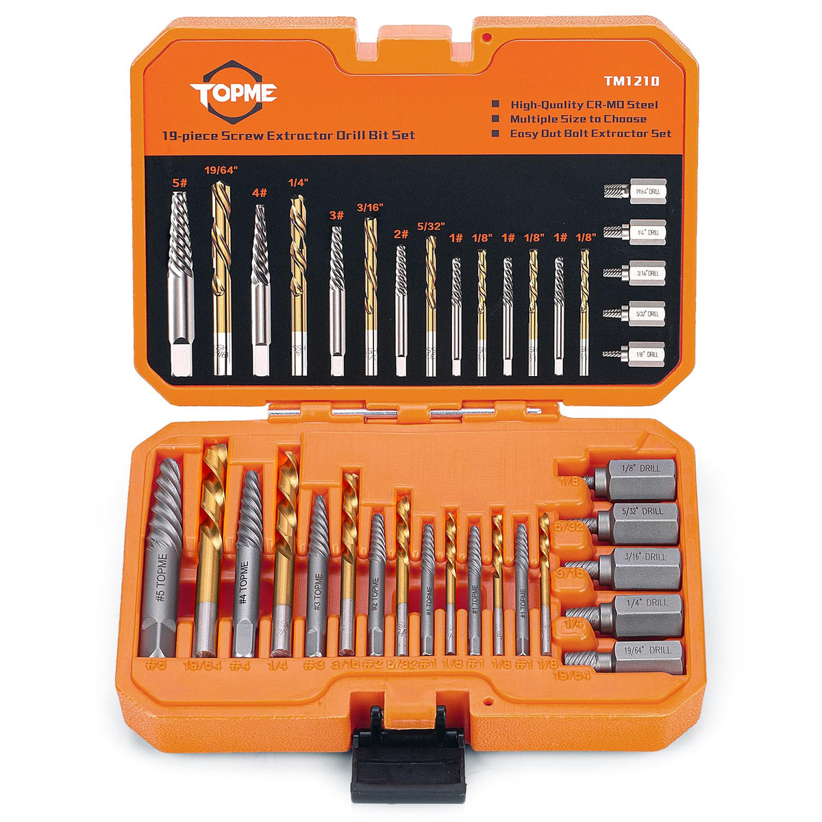 19 Piece Easy Out Screw Extractor Set and Left Hand Drill - Image 1