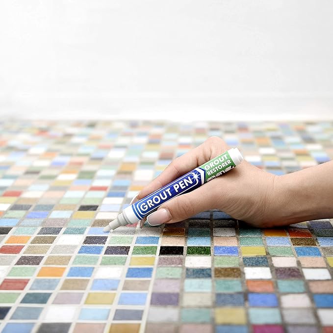 Grout Pen Tile Paint Marker: Waterproof Grout Colorant and Sealer Pen to Renew, Repair, and Refresh Tile Grout - Cleaner Coating Stain Pens - 2 Pack, 5mm Narrow and 15mm Wide Tip Pen - Winter Grey