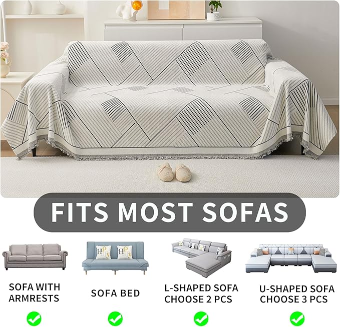 HAOMAIJIA Non Slip Couch Cover Sofa Covers for 3 Cushion Couch Washable sectional Couch Covers for Dogs pet Furniture Protector Couch Cover Blanket for Living Room (CQ-Black/Grey, 71"x134")