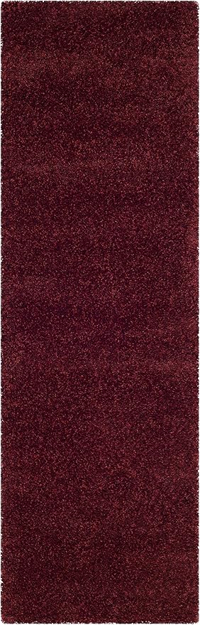 SAFAVIEH Santa Monica Shag Collection 2'3" x 11' Maroon SGN725 Solid Non-Shedding Living Room Bedroom Dining Room Entryway Plush 2-inch Thick Runner Rug