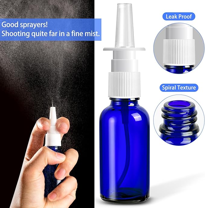 100 Pcs Nasal Spray Bottle, 1OZ/30ML Glass Bule Empty Nasal Spray Bottles Refillable with 20 Funnels and 20 Labels