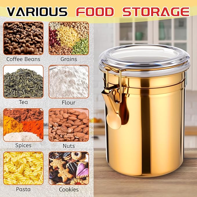 6 Pcs Stainless Steel Food Storage Containers Set Airtight Kitchen Canisters Coffee Jar with Clear Lid and Locking Clamp for Coffee Bean, Tea, Flour, Sugar, Cookie Storage(32 oz)