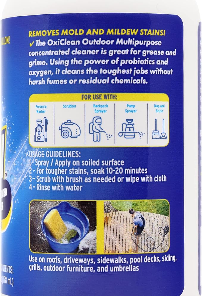 OxiClean - Outdoor Multipurpose Super Concentrated Cleaner - Makes 2 Gallons - Stain Remover - Driveway Cleaner for Concrete - Degreaser for Cement and Brick (2 PK 6oz Bottle = 2 Gallons)