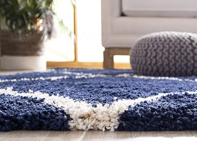 SAFAVIEH Hudson Shag Collection Runner Rug - 2'3" x 10', Navy & Ivory, Modern Trellis Design, Non-Shedding & Easy Care, 2-inch Thick Ideal for High Traffic Areas in Living Room, Bedroom (SGH281C)