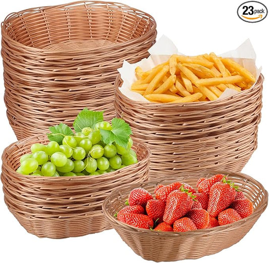 9 Inch Oval Poly Wicker Baskets - Bulk, 23 Pack, Bread & Serving Baskets for Home & Restaurant Use