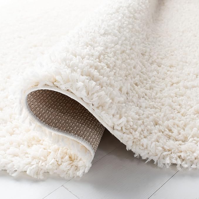 SAFAVIEH August Shag Collection Area Rug - 4' Square, Ivory, Solid Design, Non-Shedding & Easy Care, 1.5-inch Thick Ideal for High Traffic Areas in Living Room, Bedroom (AUG200C)