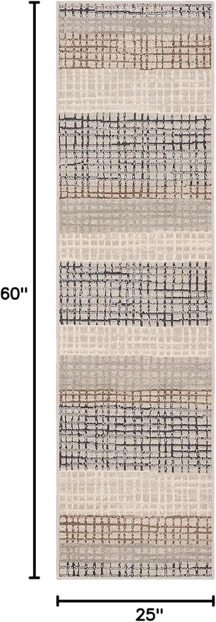 Mohawk Home Edgewater Modern Abstract Stripe Beige 2' 1" x 5' Area Rug Perfect for Kitchen, Living Room, Dining Room