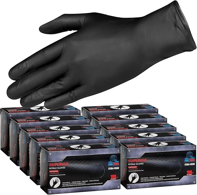 Glove Station Nitrile Disposable Gloves - 10 boxes, 100 count/box, Powder-Free, Latex-Free, Textured Grip- Ideal for Cleaning, Cooking Use -Black - 6MIL - SM (1000 Count)