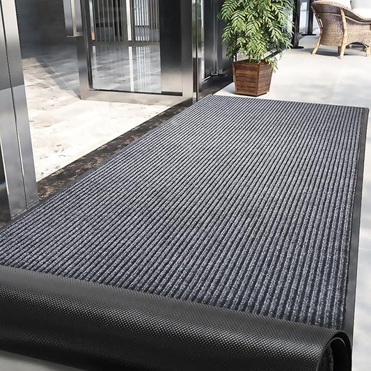 3' x 10' Moisture Guard Doormat, Commercial Grade Door Floor Entrance Mat, Large Outdoor Mat with Rubber Backing, Low Profile Commercial Rugs for Entryway, Easy to Clean(Charcoal Grey)