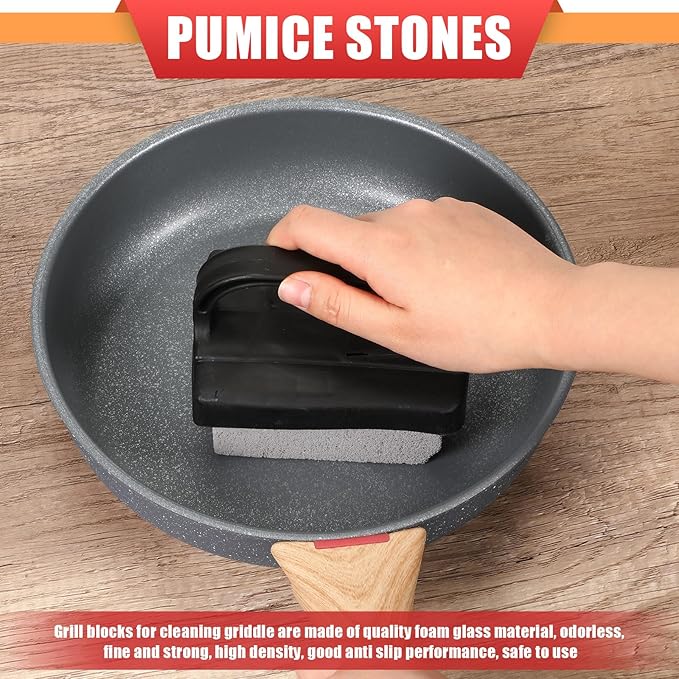 Dunzy 26 Pack Grill Griddle Cleaning Brick Block Pumice Stones Scrubbing Grill Cleaning Stone Griddle Scrubber Cleaner with Handle for Outdoor BBQ Flat Top Cookers Removing Greases Stains