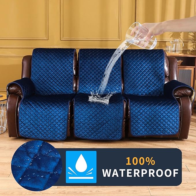 LUFEIJIASHI Non Slip Recliner Couch Covers for 3 Cushion Couch Sofa Reclining, Waterproof Recliner Sofa Covers 3 Seat, Velvet Reclining Couch Covers for Furniture Protector for Dogs Pets Navy Blue