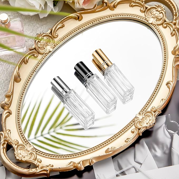 Domensi 30 Pcs 8 ml Empty Glass Perfume Bottles Bulk - Gold,Silver,Black Refillable Cologne Spray Atomizer with Pump, for Travel, Skincare, Haircare, Cleaning & DIY Essentials