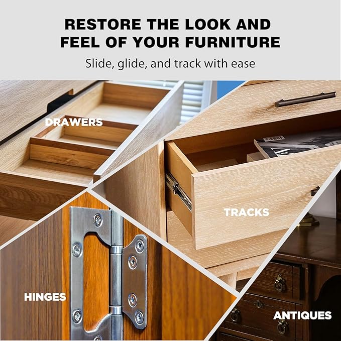 Upgrade Wood Lubricant & Wood Wax for Drawers, Doors, Hinges - Multi-Purpose Semi Paste Wax for Wood - Drawer & Door Hinge Lubricant - Loosen Drawer Slide - Restore & Preserve Wooden Slide - 7oz