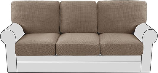 H.VERSAILTEX Multi-Pieces Sofa Covers for Three Cushion Couch Sofa High Stretch Seat Cover Jacquard Textured Twill Fabric(3 Seat Cover Plus 3 Back Cushion Covers, Macchiato)