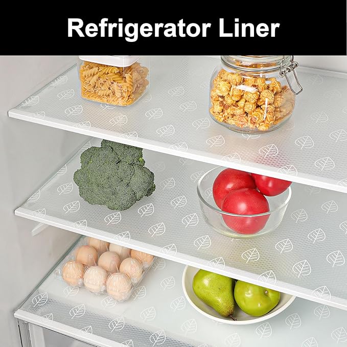 Cooyes Shelf Liners for Kitchen Cabinets Refrigerator Liners Waterproof & Oil-Proof Kitchen Cupboard Liner Drawer Mats EVA Material Non Adhesive Fridge Liner for Shelves