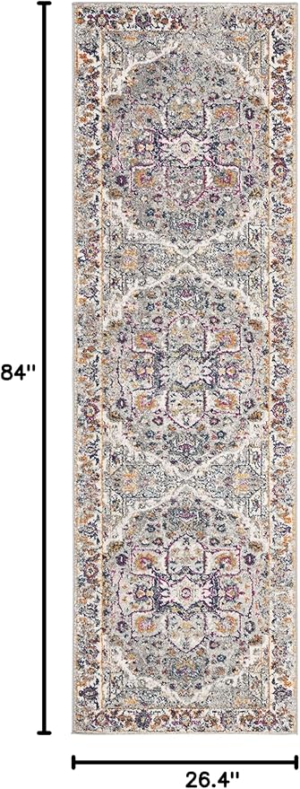 SAFAVIEH Evoke Collection Runner Rug - 2'2" x 7', Grey & Grey, Oriental Medallion Distressed Design, Non-Shedding & Easy Care, Ideal for High Traffic Areas in Living Room, Bedroom (EVK275H)