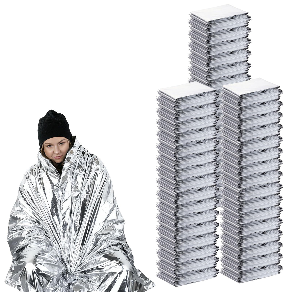 150PCS Emergency Blankets Foil Mylar Thermal Individually - Image 1