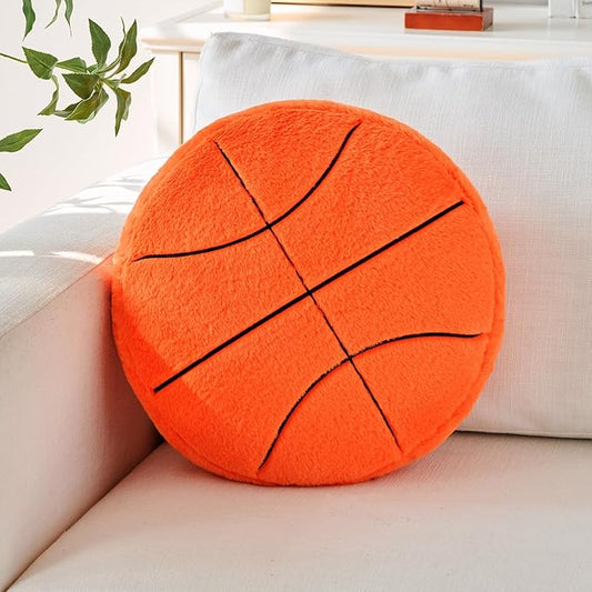 Basketball Pillow,12" Basketball Shaped Pillow Floor Cushion Seating Cushion with Faux Rabbit Fur,Round Ball Throw Pillow Room Décor for Sofa Couch Living Room