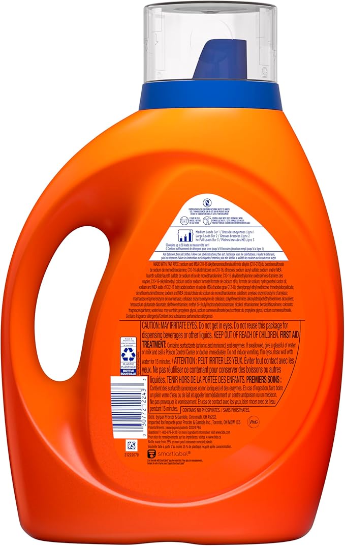 Tide Ultra Hygienic Clean Liquid Laundry Detergent, Spring Meadow Scent, 84 fl oz, 59 Loads, Removes visible and invisible dirt, Laundry Detergent Liquid