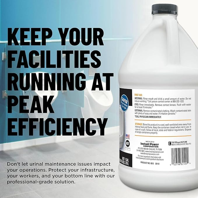 Instant Power Professional Urinal Salt Remover - Helps with Uric Salt Buildup, Dissolves Urine Salt, Urinal Drain Cleaner for Regular and Waterless Urinals, Safe on all Toilet Pipes - 1 Gallon, 4 Pack