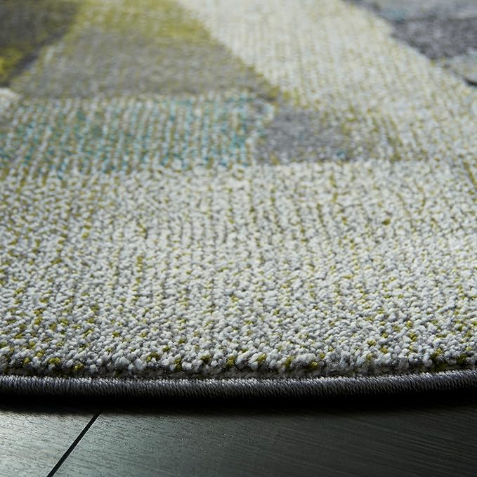 SAFAVIEH Porcello Collection Area Rug - 6'7" Round, Green & Grey, Slip Resistant, Abstract Pattern, Non-Shedding & Easy Care, Ideal for Living Room, Foyer, Bedroom (PRL6937Y-7R)