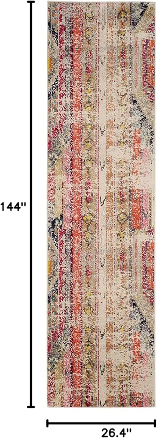 SAFAVIEH Monaco Collection Runner Rug - 2'2" x 12', Light Grey & Multi, Boho Chic Tribal Distressed Design, Non-Shedding & Easy Care, Ideal for High Traffic Areas in Living Room, Bedroom (MNC222G)