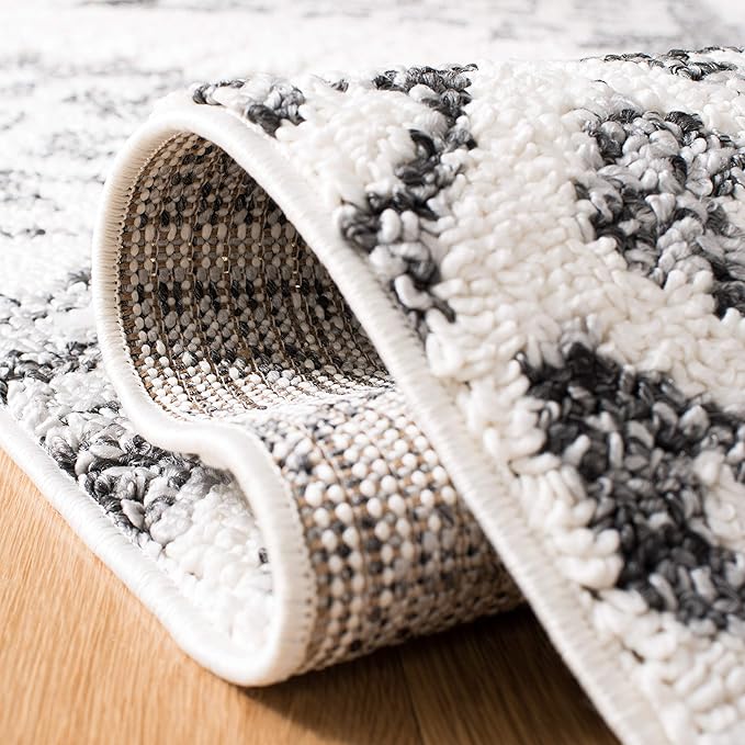 SAFAVIEH Moroccan Tassel Shag Collection Accent Rug - 3' x 5', Ivory & Grey, Boho Design, Non-Shedding & Easy Care, 2-inch Thick Ideal for High Traffic Areas in Foyer, Living Room, Bedroom (MTS652F)