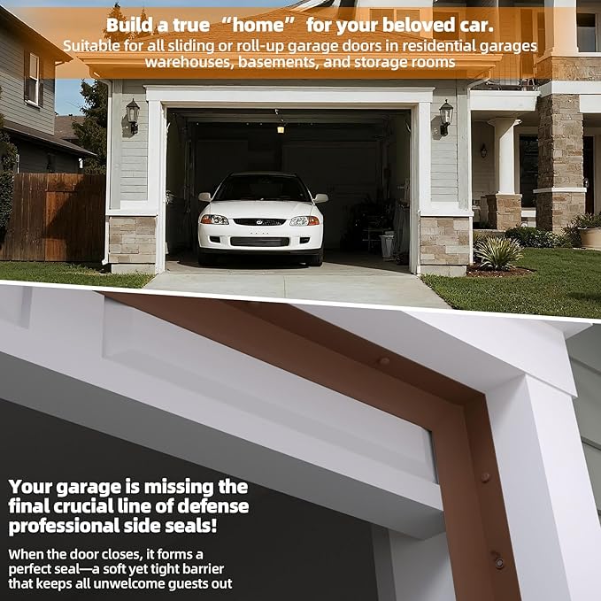Garage Door Seal Top and Sides, 20 FT Universal TPE Weather Stripping Garage Door Trim Seal Weatherproofing Garage Door Seals with Nails and Lids in Brown
