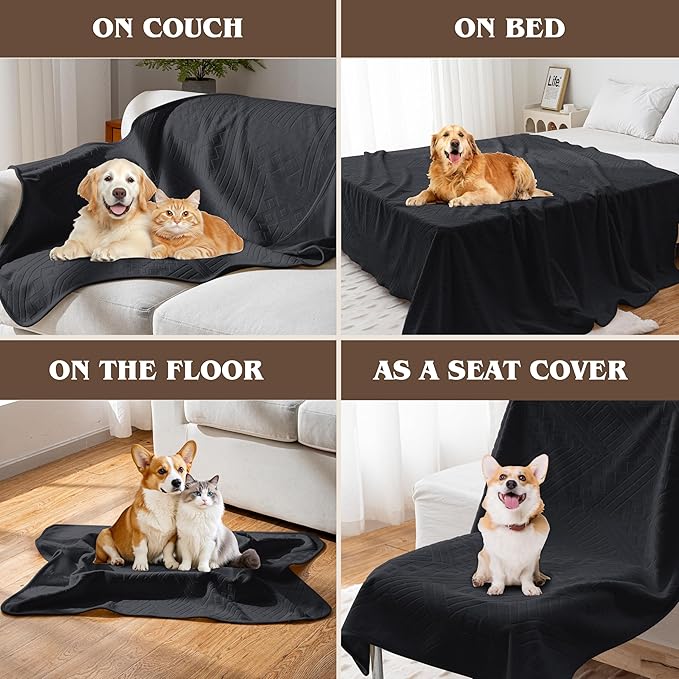 Waterproof Recliner Chair Cover - Washable Double-Sided Velvet and Pattern Reversible Cover for Couch, Bed, Car and Sofa Protection for Dogs, 30x40in/Black