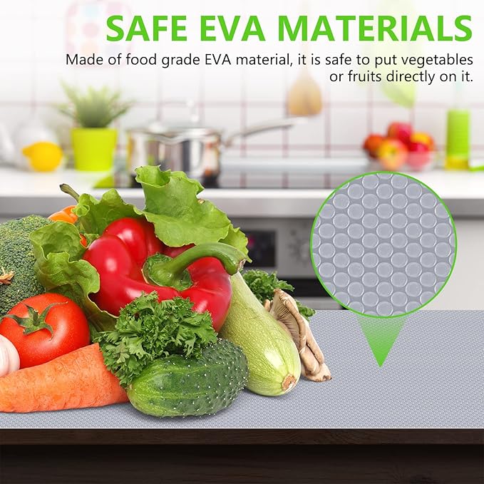 Shelf Liners for Kitchen Cabinets Refrigerator Liners Waterproof Kitchen Cupboard Liner Non-Slip Drawer Mats EVA Material Non Adhesive Fridge Mats for Shelves - Clear 17.5 x 236.2 Inches