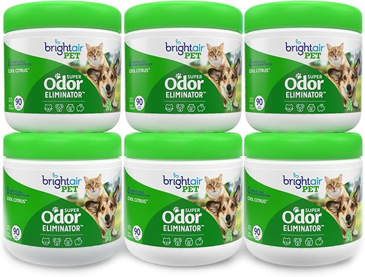 Bright Air 14 oz. Super Odor Eliminator, for Medium-Size Spaces, Cool Citrus Scent, Case of 6, Air Freshener, Natural Essential Oils, Lasts Up to 90 Days Each