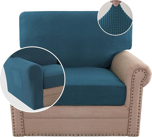 H.VERSAILTEX Multi-Pieces Chair Covers Stretch Couch Covers Form Fitted Seat and Back Cushions Covers (1 Seat Cover Plus 1 Back Cusion Cover, Bonus 2 Armrest Covers), Deep Teal