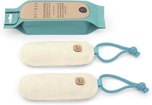 Bamboo Charcoal Air Purifying Bag - Lasts 365+ Days - Shoe Deodorizer, Odor Eliminator - No Chemicals - Air Freshener for Shoes and Closet - Remove Odor Naturally [2 Pack] [Beige]