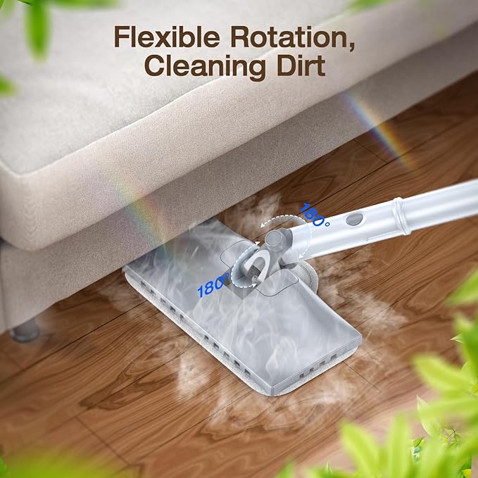 ScrubWiz Steam Mop with Detachable Handheld Steam Cleaner, 10-in-1 Multi Accessories, Quick 10s Heat, 350ml and 2-Level Steamer for Cleaning Floor, Carpet, BBQ Grill, Tile, and Grout, Light White