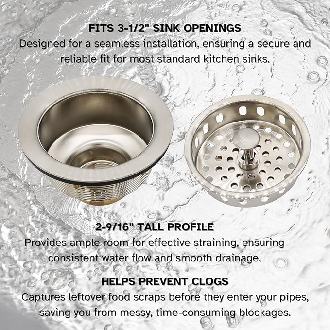 Westbrass R214-20 3-1/2-Inch Large Post Style Kitchen Sink Basket Strainer, Stainless Steel