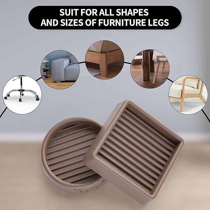 Yelanon Furniture Coasters - 8 Pcs 3”Round & Square Furniture Caster Cups - Non Slip Pads Hardwoods Floors Non Skid Furniture Grippers Rubber Feet Floor Protector for Bed Couch Stoppers Brown