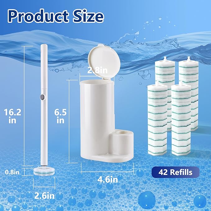 Disposable Toilet Brush with 42 Wand Refills, Wall Mounted Toilet Brush and Holder Set - Effortless Disposable Toilet Bowl Cleaner Wand (Rainforest Scent)