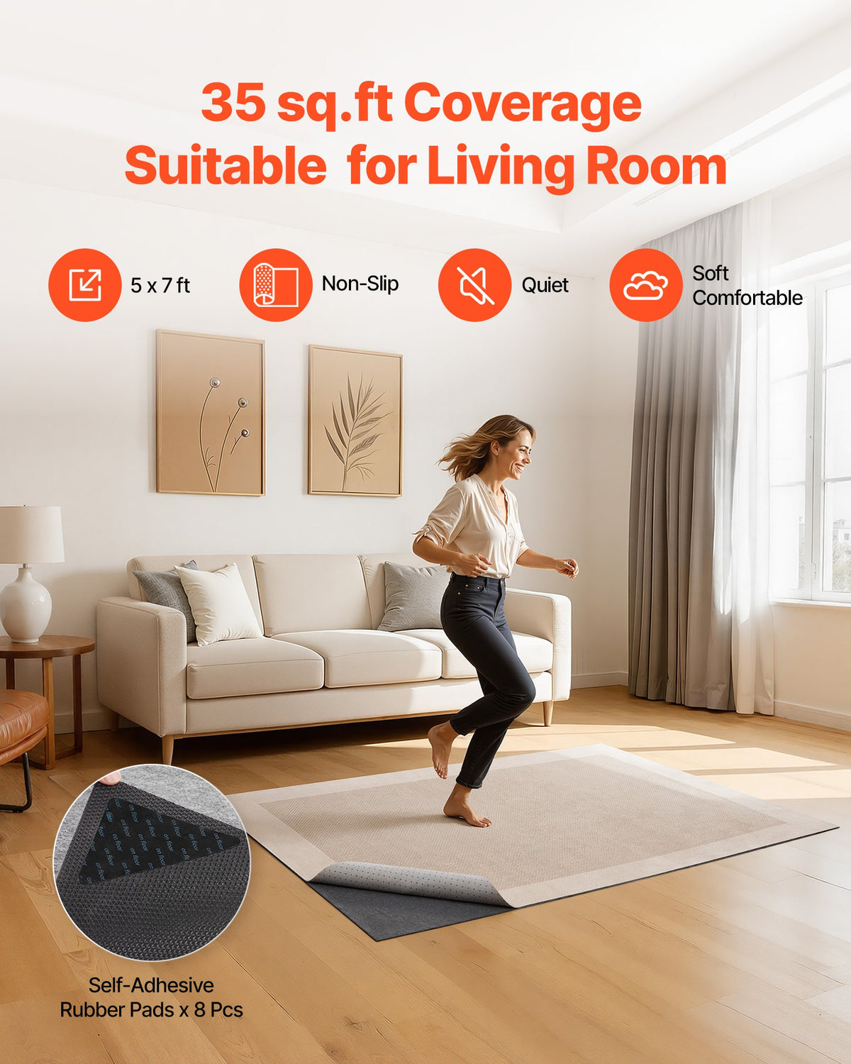 Rug Pad 5 X 7 Ft, Non-slip Carpet Area Pad, Rug Mat Padding With Dual Surface Felt Cushion & Rubber Gripper, Hardwood Floor Protection For All Floors, Finishes, Keeps Carpets In Pl - Image 4