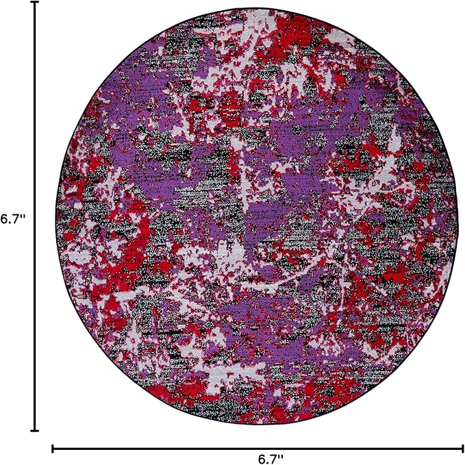 SAFAVIEH Skyler Collection 6'7" Round Black/Purple SKY186V Modern Abstract Non-Shedding Entryway Foyer Living Room Bedroom Kitchen Area Rug