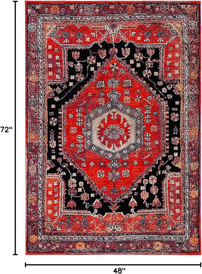 SAFAVIEH Vintage Hamadan Collection Accent Rug - 4' x 6', Red & Black, Traditional Oriental Design, Non-Shedding & Easy Care, Ideal for High Traffic Areas in Entryway, Living Room, Bedroom (VTH204Q)