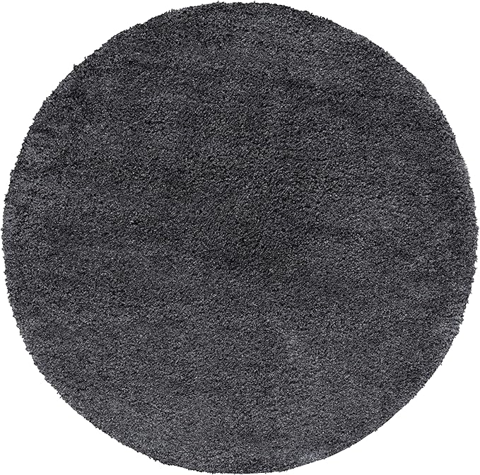 SAFAVIEH Santa Monica Shag Collection Area Rug - 6'7" Round, Dark Grey, Solid Design, Non-Shedding & Easy Care, 2-inch Thick Ideal for High Traffic Areas in Living Room, Bedroom (SGN725-8484)