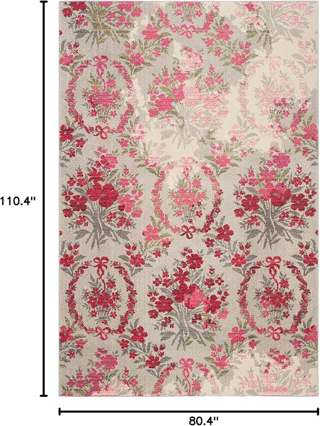 SAFAVIEH Monaco Collection Area Rug - 6'7" x 9'2", Ivory & Pink, Floral Design, Non-Shedding & Easy Care, Ideal for High Traffic Areas in Living Room, Bedroom (MNC205R)